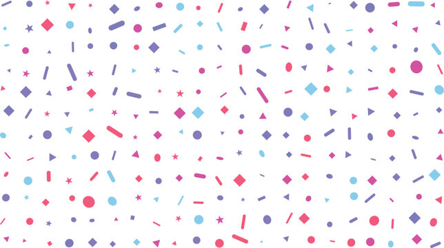 Colorful geometric confetti pattern on white background