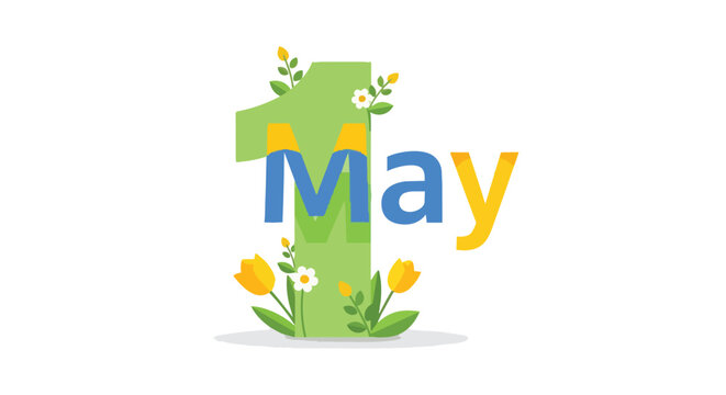 International Workers Day First of May Illustration with Spring Tulips
