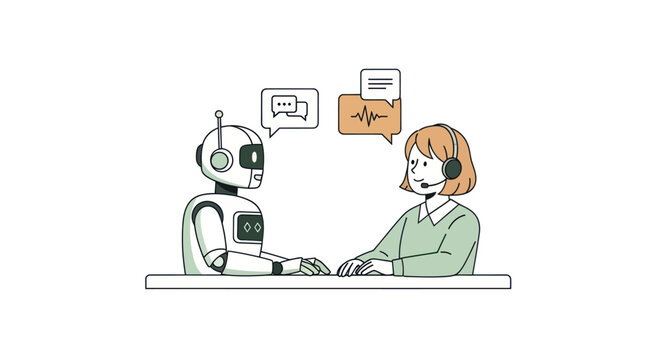 AI Robot and Customer Service Agent Vector Illustration