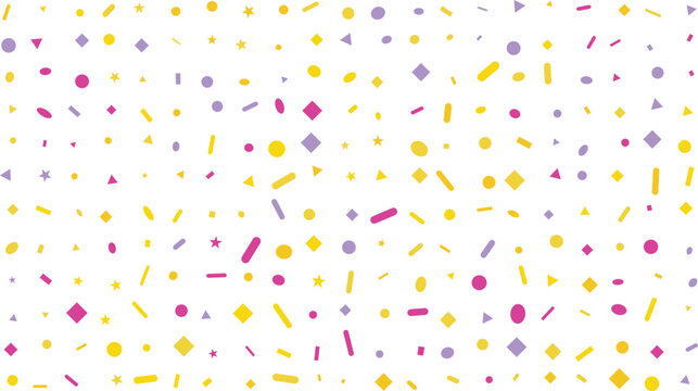 Colorful confetti scatter pattern yellow purple and pink geometric shapes