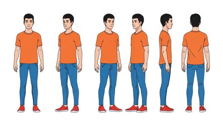 Obraz premium Male Character Design Sheet with Front Side and Back Views for Animation and Illustration