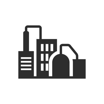 Industrial building with tanks, vector icon. Monochrome black and white symbol (1)