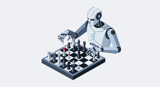 Robot playing chess game strategy.