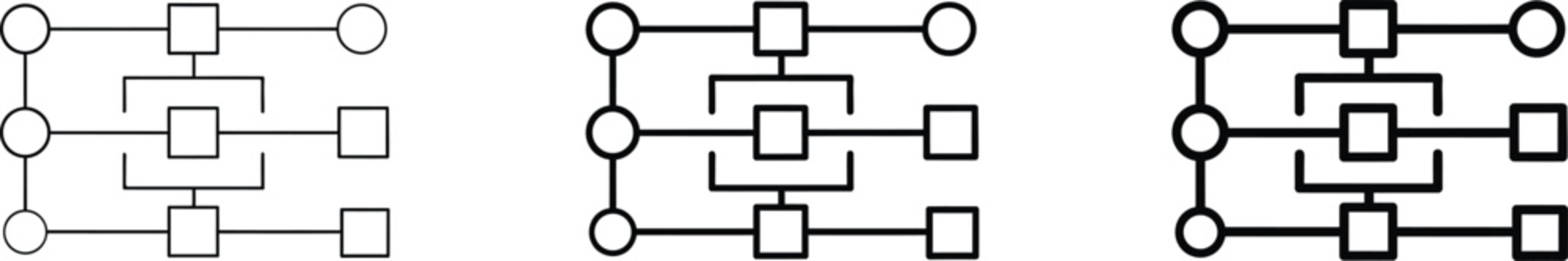 Flowchart diagrams with various line styles and shapes
