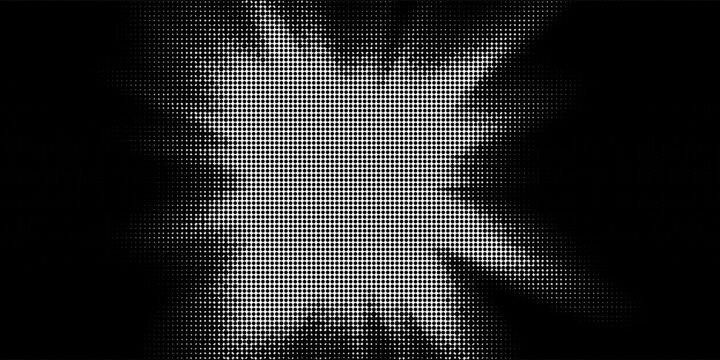 Black radial halftone circles. Dotted sound wave rings. Stippled epicenter, target, radar icon concept. Ripple concentric signal vibration element. Vector round dashed and dotted