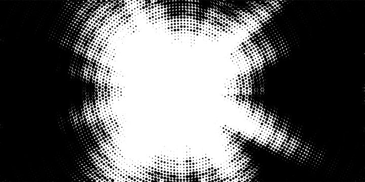 Black radial halftone circles. Dotted sound wave rings. Stippled epicenter, target, radar icon concept. Ripple concentric signal vibration element. Vector round dashed and dotted