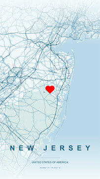 Modern minimalist vector map of New Jersey State, USA. High-quality scalable illustration of New Jersey city grids, Hudson and Delaware river contours for posters and design.