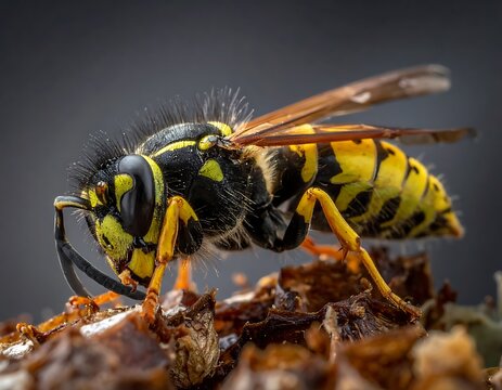 Close-up of a yellow jacket insect.