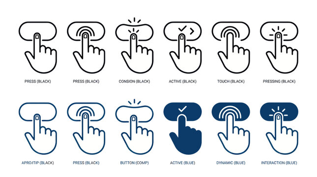 Set of Touchscreen Button Icons: Pressed, Active, and Dynamic States