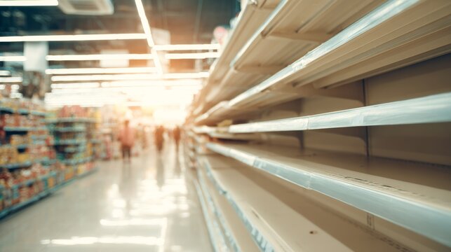 Empty grocery store shelves illustrating product shortage and consumer panic in a changing economy