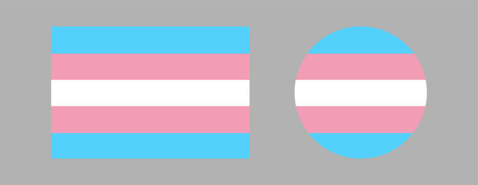 Transgender flag sticker, icon in circle, rectangle shape. Symbol movement lgbt round, square button, badge, banner, background set. Element of sexual minorities, gays, lesbians.