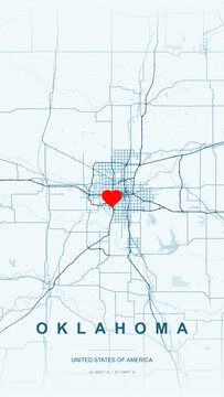 Modern minimalist vector map of Oklahoma State, USA. High-quality scalable illustration of Oklahoma city grids, Oklahoma City downtown layout for posters and design.