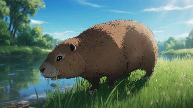 Ethereal close-up portrait of a capybara