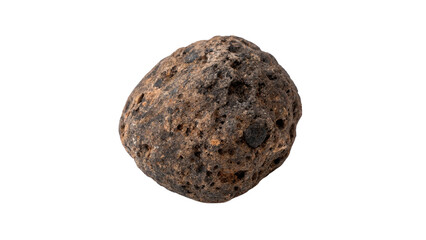 Natural raw dark brown volcanic lava rock stone mineral specimen close up isolated on transparent background © novenko-png