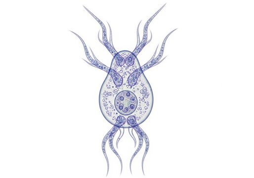 A detailed illustration of a single celled microscopic protozoan organism isolated on white background
