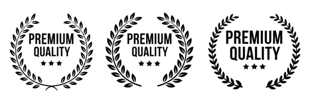 Premium Quality Badges featuring authentic product icons, luxury branding elements, grunge certification stamps, organic product labels, natural origin vector design