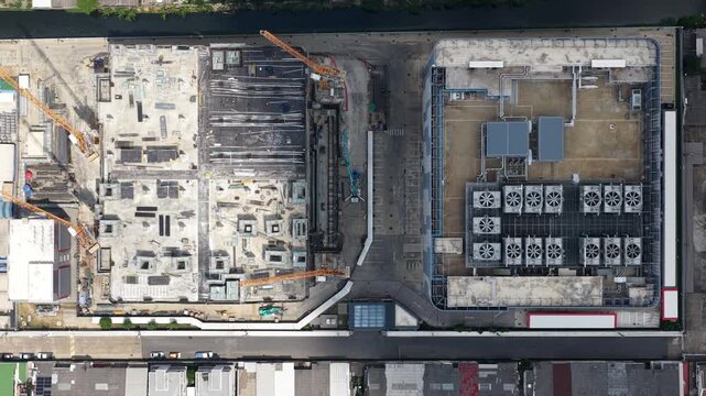Industrial hvac system on skyscraper data center rooftop
