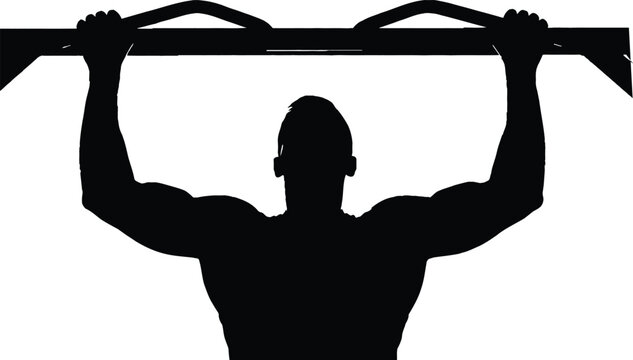Silhouette of a muscular man performing a pull up exercise with a bar
