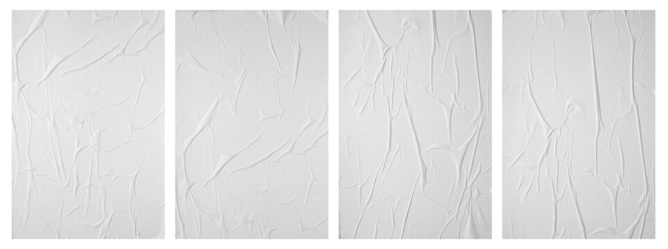 Blank white crumpled and creased paper poster texture set isolated background