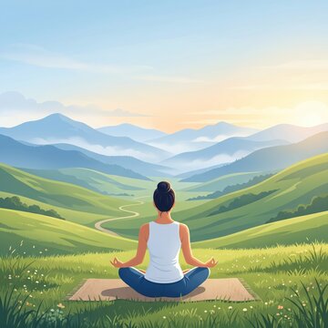International yoga day background with woman doing yoga in the nature.