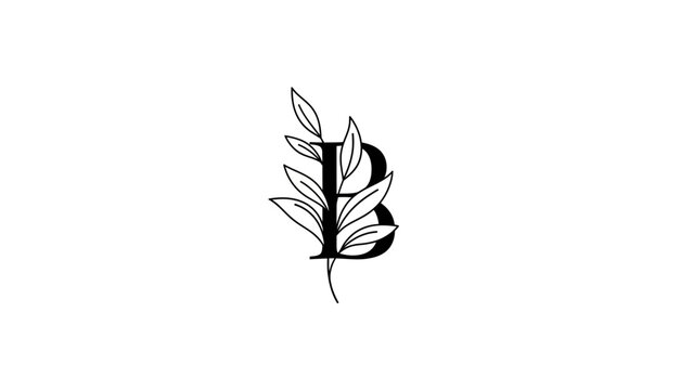 Elegant letter b monogram with delicate botanical leaf illustration minimalistic design