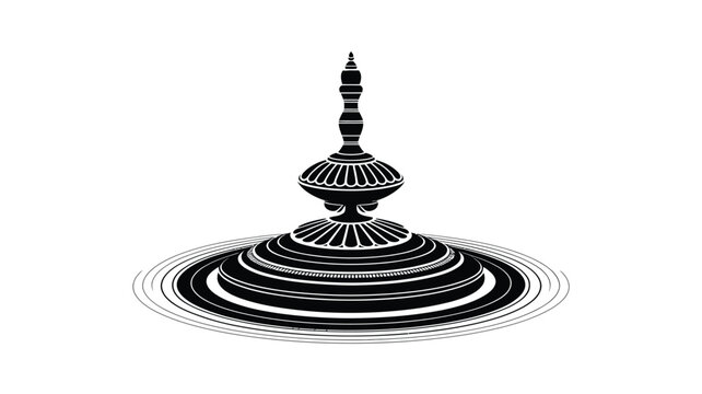 Abstract ornate temple spire or kalash symbol in black on white background.