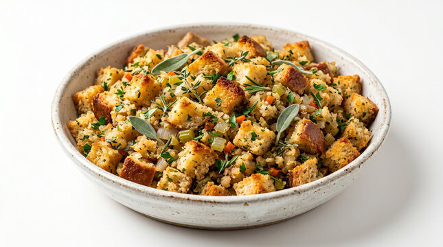 Stuffing with herbs and breadcrumbs in a bowl for Thanksgiving Day  