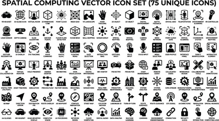 Fototapeta premium Spatial computing icons display sophisticated augmented reality and virtual environment interactions for advanced technical projects.