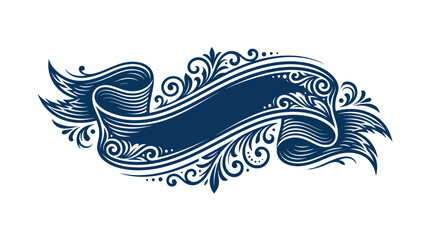 Fototapeta premium Ornate Blue Ribbon Banner with Swirls and Flourishes