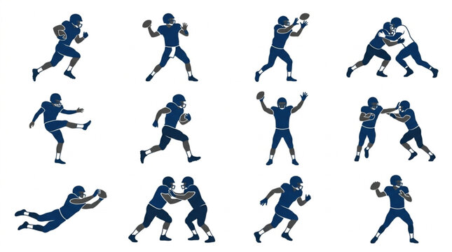 AmericanFootballPlayersDynamicActionPosesIllustration.