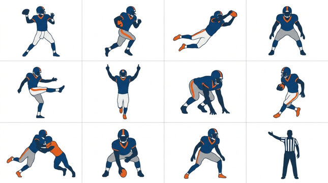 AmericanFootballPlayersDynamicActionPosesIllustrations.