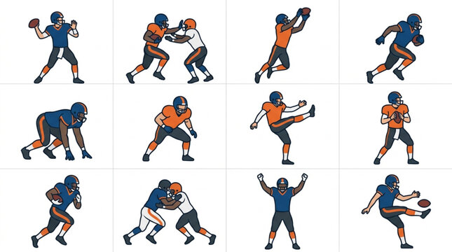 AmericanFootballPlayersVariousDynamicActionPoses.
