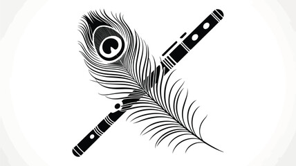 Krishna flute with peacock feather vector illustration on white background for festivals. © Newton