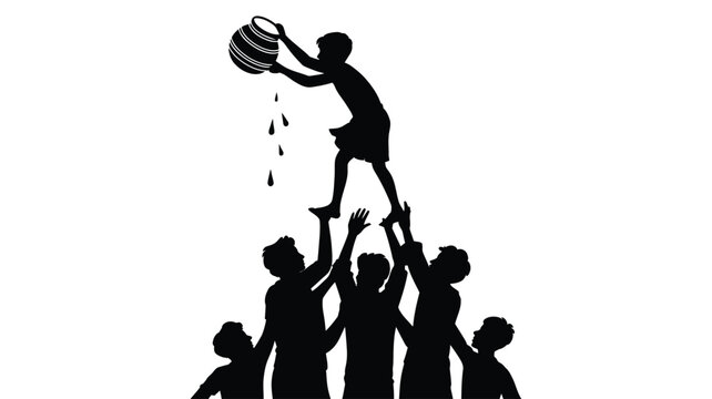 Human pyramid to reach dahi handi. krishna janmashtami festival celebration.
