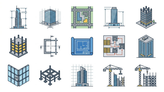 Architectural Building Design Concept Illustrations.