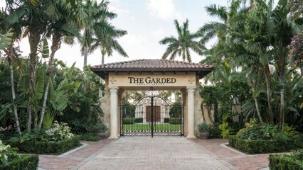 Fototapeta premium Elegant entrance to the garde coral gables miami - serene garden gateway scenic daylight view