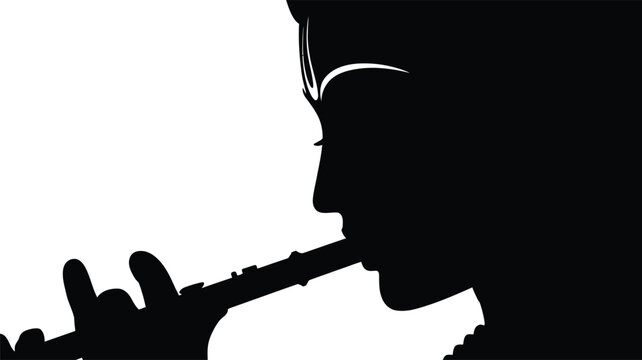 Artistic silhouette of divine figure playing flute with spiritual mark on forehead area.