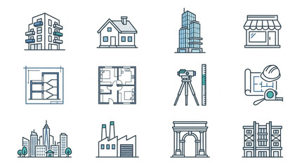 Fototapeta premium Architectural Icons and Construction Tools Set.
