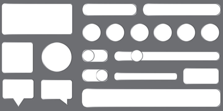 Modern Glass Morphism UI kit with transparent panels, buttons and speech bubbles. Trendy Futuristic abstract interface elements for app design, website layout, dashboard and digital product. Vector.