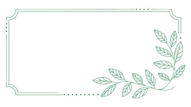 Leaf Botanical Frame with Green Outline Corner Flourishes and Dotted Border for Decorative Invitation Design