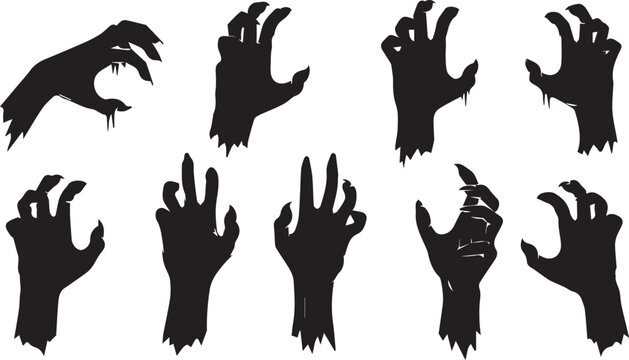 Zombie Hands Silhouette Icon Set for Horror Halloween Design