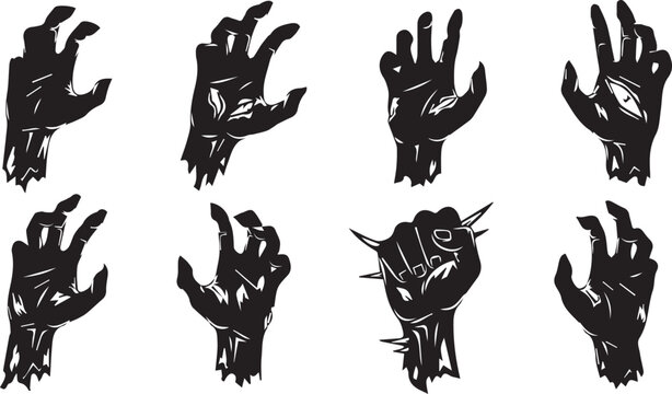 Spooky Zombie Hands and Monster Claws Silhouette Icon Vector Set