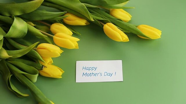 vibrant yellow tulip flowers with green leaves arrangement