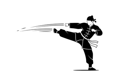 Fototapeta premium Martial artist kicking silhouette on transparent background