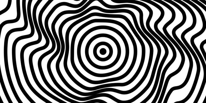 Twisting Whirl Motion and 3D Illusion in Abstract Op Art Striped Lines Pattern. Vector Illustration.