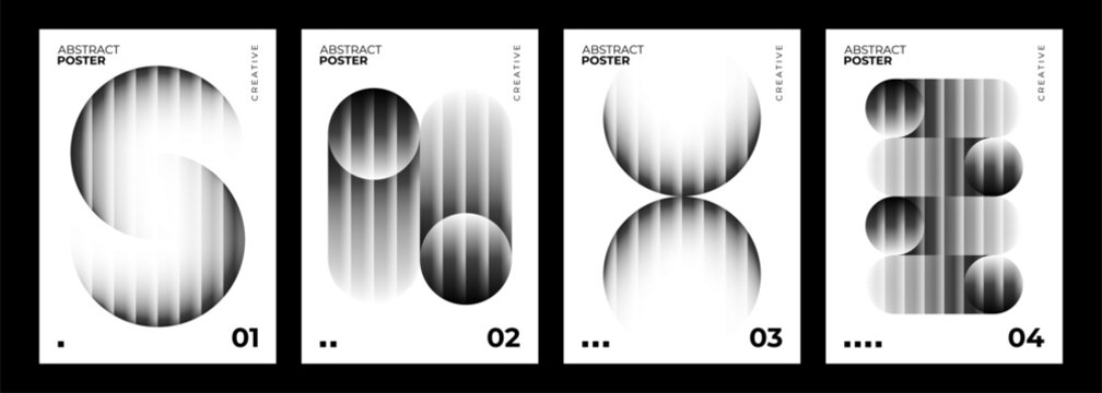 Abstract Posters Collection. Black and white gradient geometric shapes. Modern creative graphic designs. Vector illustration.	