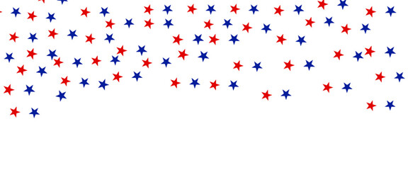 Red and blue stars confetti falling on transparent background for patriotic USA independence day background vector. © Marjahan