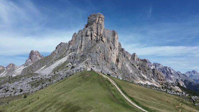 Aerial view of Mount Ra Gusela on Giau Pass in the dolomites