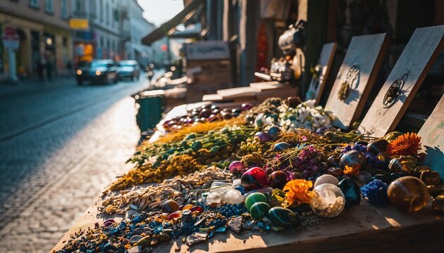 Colorful Handmade Jewelry Displayed on a Street Stall.