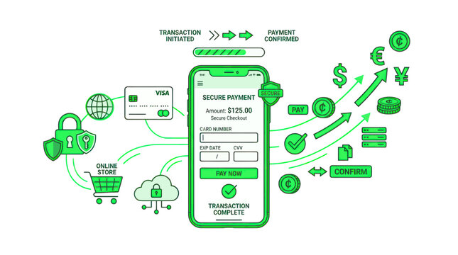 Online Payment Process, Mobile Banking, Secure Transaction, E-commerce
